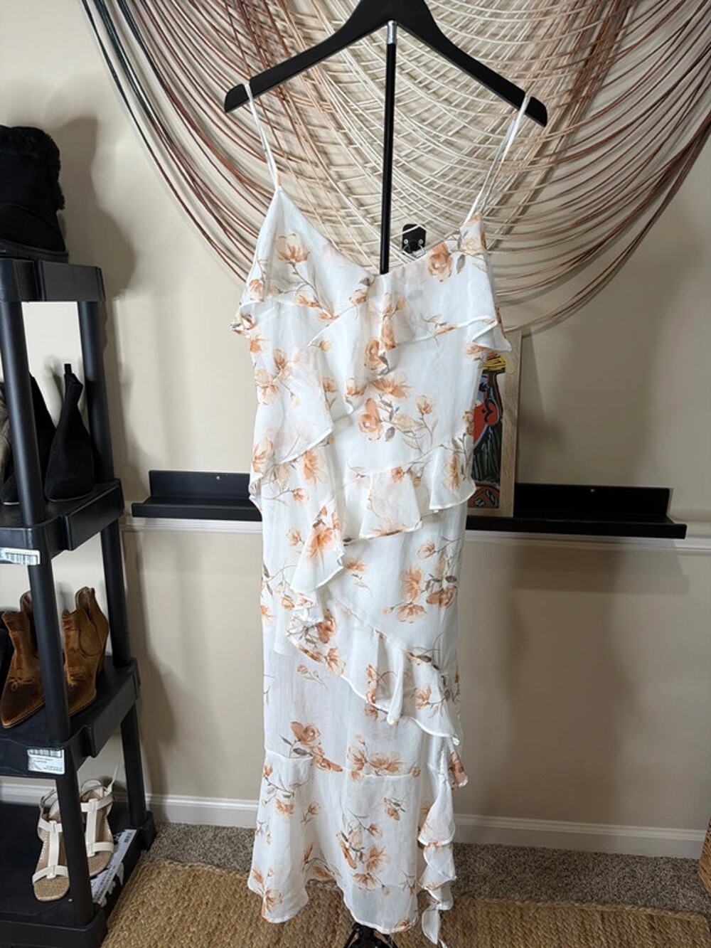 Blue pepper floral ruffle maxi dress EUC L 3003